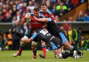 30 May 2015; CJ Stander, Munster, is tackled by Ryan Wilson, left, and Rossouw de Klerk, Glasgow Warriors. Guinness PRO12 Final, Munster v Glasgow Warriors. Kingspan Stadium, Ravenhill Park, Belfast. Photo by Sportsfile