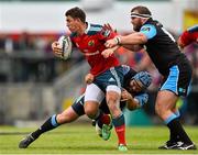 30 May 2015; Ian Keatley, Munster, is tackled by Dougie Hall, left, and Rossouw De Klerk, Glasgow Warriors. Guinness PRO12 Final, Munster v Glasgow Warriors. Kingspan Stadium, Ravenhill Park, Belfast. Picture credit: Ramsey Cardy / SPORTSFILE