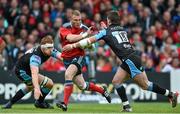 30 May 2015; Keith Earls, Munster, is tackled by Stuart Hogg, Glasgow Warriors. Guinness PRO12 Final, Munster v Glasgow Warriors. Kingspan Stadium, Ravenhill Park, Belfast. Picture credit: Ramsey Cardy / SPORTSFILE