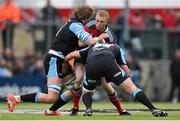 30 May 2015; Keith Earls, Munster, is tackled by Jonny Gray, left, and Dougie Hall, Glasgow Warriors. Guinness PRO12 Final, Munster v Glasgow Warriors. Kingspan Stadium, Ravenhill Park, Belfast. Picture credit: Ramsey Cardy / SPORTSFILE
