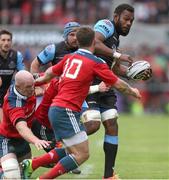 30 May 2015; Leone Nakarawa, Glasgow Warriors,  is tackled by Paul O'Connell and Felix Jones, Munster. Guinness PRO12 Final, Munster v Glasgow Warriors. Kingspan Stadium, Ravenhill Park, Belfast. Picture credit: John Dickson / SPORTSFILE