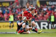 30 May 2015; Ian Keatley, Munster, is tackled by Richie Vernon, Glasgow Warriors. Guinness PRO12 Final, Munster v Glasgow Warriors. Kingspan Stadium, Ravenhill Park, Belfast. Photo by Sportsfile