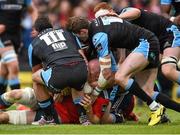 30 May 2015; Paul O'Connell, Munster, is held up from scoring a try by Glasgow Warriors. Guinness PRO12 Final, Munster v Glasgow Warriors. Kingspan Stadium, Ravenhill Park, Belfast. Picture credit: Ramsey Cardy / SPORTSFILE