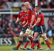 30 May 2015; Munster's players, from left, Jack O'Donoghue, JJ Hanrahan, Paul O'Connell and Dave Kilcoyne. Guinness PRO12 Final, Munster v Glasgow Warriors. Kingspan Stadium, Ravenhill Park, Belfast. Picture credit: Ramsey Cardy / SPORTSFILE