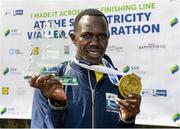 31 May 2015; Freddy Sittuk, Kenya, after winning the SSE Airtricity Derry Marathon. Guildhall Square, Derry. Picture credit: Oliver McVeigh / SPORTSFILE