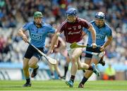 31 May 2015; Cyril Donnellan, Galway, in action against Johnny McCaffrey, left, and Conal Keaney, Dublin. Leinster GAA Hurling Senior Championship, Quarter-Final, Dublin v Galway, Croke Park, Dublin. Picture credit: Dáire Brennan / SPORTSFILE