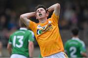31 May 2015; Conor Small, Antrim, reacts after a missed goal chance. Electric Ireland Ulster GAA Football Minor Championship, Quarter-Final, Fermanagh v Antrim, Brewster Park, Enniskillen, Co. Fermanagh. Picture credit: Ramsey Cardy / SPORTSFILE