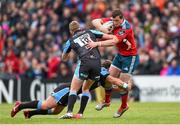 30 May 2015; Denis Hurley, Munster, is tackled by Finn Russell and Peter Horne, Glasgow Warriors. Guinness PRO12 Final, Munster v Glasgow Warriors. Kingspan Stadium, Ravenhill Park, Belfast. Photo by Sportsfile