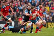 30 May 2015; Ian Keatley, Munster, is tackled by Dougie Hall, left, and Rossow De Klerk, Glasgow Warriors. Guinness PRO12 Final, Munster v Glasgow Warriors. Kingspan Stadium, Ravenhill Park, Belfast. Photo by Sportsfile