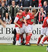 21 July 2008; Mark Quigley, left, St Patrick's Athletic, celebrates after scoring his side's first goal with team-mate Jamie Harris. eircom League of Ireland Premier Division, St Patrick's Athletic v Shamrock Rovers, Richmond Park, Dublin. Picture credit: David Maher / SPORTSFILE