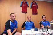 22 July 2008; Drogheda United goalkeeper Dan Connor, left, manager Paul Doolin and Ollie Cahill, right, during a press conference ahead of their match against Levadia Tallinn tomorrow. Meriton Grand Hotel, Tallinn, Estonia. Photo by Sportsfile