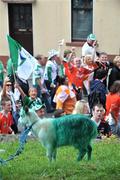 20 July 2008; A goat showing Fermanagh colours attracts attention from fans on the way to the match. GAA Football Ulster Senior Championship Final, Armagh v Fermanagh, St Tighearnach's Park, Clones, Co. Monaghan. Picture credit: Brian Lawless / SPORTSFILE