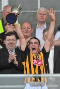 24 July 2008; Kilkenny captain James Dowling lifts the cup as An Taoiseach Brian Cowen TD looks on. Leinster GAA Hurling Under 21 Championship Final, Offaly v Kilkenny, O'Connor Park, Tullamore, Co. Offaly. Picture credit: Brian Lawless / SPORTSFILE