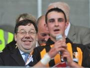 24 July 2008; An Taoiseach Brian Cowen TD listens as Kilkenny captain James Dowling makes his speech. Leinster GAA Hurling Under 21 Championship Final, Offaly v Kilkenny, O'Connor Park, Tullamore, Co. Offaly. Picture credit: Brian Lawless / SPORTSFILE