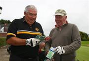 18 July 2008; Former Armagh manager, Joe Kernan, Crossmaglen Rangers, along with former Cavan Allstar footballer, Ollie Brady, Crosserlough GFC, during the FBD GAA Golf Challenge, Ulster Final. Current GAA stars and all-time legends were on hand to tee off the competition, which is now in its ninth year and allows GAA clubs from across Ireland and abroad to compete for an All-Ireland title on a completely level par, without restrictions. Killymoon Golf Club, Cookstown, Co. Tyrone. Picture credit: Oliver McVeigh / SPORTSFILE