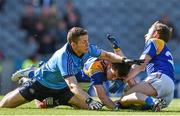 31 May 2015; Ross McInerney and Pauric Gill, right, Longford, in action against Dublin's Darren Daly. McInerney was carried off injured after the clash. Leinster GAA Football Senior Championship, Quarter-Final, Dublin v Longford, Croke Park, Dublin. Picture credit: Ray McManus / SPORTSFILE