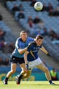31 May 2015; Ross McInerney, Longford, in action against Dublin's Darren Daly. McInerney was carried off injured after the clash. Leinster GAA Football Senior Championship, Quarter-Final, Dublin v Longford, Croke Park, Dublin. Picture credit: Ray McManus / SPORTSFILE