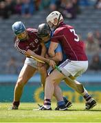 31 May 2015; David O'Callaghan, Dublin, is tackled by Galway defenders Johnny Coen, left, and John Hanbury near the end of the game. Leinster GAA Hurling Senior Championship, Quarter-Final, Dublin v Galway, Croke Park, Dublin. Picture credit: Ray McManus / SPORTSFILE