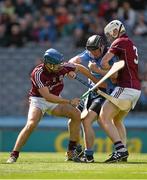 31 May 2015; David O'Callaghan, Dublin, is tackled by Galway defenders Johnny Coen, left, and John Hanbury near the end of the game. Leinster GAA Hurling Senior Championship, Quarter-Final, Dublin v Galway, Croke Park, Dublin. Picture credit: Ray McManus / SPORTSFILE