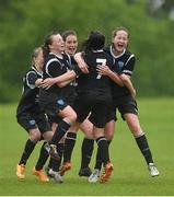 1 June 2015; Metropolitan Girls League players celebrate with team-mate Aoife Brophy, no.7, after she scored their winning penalty in the penalty shootout. Gaynor Cup U14 Final, Metropolitan Girls League v Galway and District Soccer League. University of Limerick, Limerick. Picture credit: Diarmuid Greene / SPORTSFILE