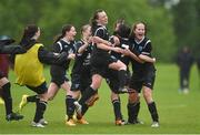 1 June 2015; Metropolitan Girls League players celebrate with team-mate Aoife Brophy, no.7, after she scored their winning penalty in the penalty shootout. Gaynor Cup U14 Final, Metropolitan Girls League v Galway and District Soccer League. University of Limerick, Limerick. Picture credit: Diarmuid Greene / SPORTSFILE