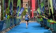 31 May 2015; Gary Slevin, City of Derry AC, makes a dash for the finish-line during the SSE Airtricity Derry Marathon. Guildhall Square, Derry. Picture credit: Oliver McVeigh / SPORTSFILE