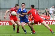 20 July 2008; Pauric Boyle, Monaghan, in action against Matthew Donnelly and Ronan Tierney, Tyrone. ESB Ulster Minor Football Championship Final, Tyrone v Monaghan, St Tighearnach's Park, Clones, Co. Monaghan. Picture credit: Oliver McVeigh / SPORTSFILE