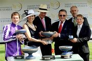 27 July 2008; Lady O'Reilly presents winning connections, from left, jockey Johnny Murtagh, joint owners John Magnier, and Derrick Smith, Jimmy O'Brien and Groom Maryna Demchuk with the cup after winning the Independent Waterford Wedgwood Phoenix Stakes with Mastercraftsman. The Curragh Racecourse, Co. Kildare. Picture credit: Brian Lawless / SPORTSFILE