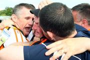 27 July 2008; Armagh manager Peter McDonnell, centre, celebrates with his selectors Benny O'Kane, left, and Denis Holywood at the final whistle. GAA Football Ulster Senior Championship Final replay, Armagh v Fermanagh, St Tighearnach's Park, Clones, Co. Monaghan. Picture credit: Oliver McVeigh / SPORTSFILE *** Local Caption *** S0807107 Armagh v Fermanagh OMcV