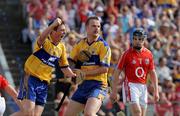 27 July 2008; Diarmuid McMahon, left, Clare, celebrates with team-mate Barry Nugent, who scored the first goal, after scoring his side's second goal. GAA Hurling All-Ireland Senior Championship Quarter-Final, Clare v Cork, Semple Stadium, Thurles, Co. Tipperary. Picture credit: Stephen McCarthy / SPORTSFILE