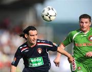 27 July 2008; Jason Gavin, St Patrick's Athletic, in action against, Denis Behan, Cork City. eircom League Premier Division, Cork City v St Patrick's Athletic, Turners Cross, Cork. Picture credit: David Maher / SPORTSFILE