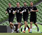 3 June 2015; Republic of Ireland players, from left, John O'Shea, Glenn Whelan, Marc Wilson and Stephen Ward during squad training. Republic of Ireland Squad Training, Aviva Stadium, Lansdowne Road, Dublin. Picture credit: David Maher / SPORTSFILE