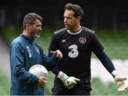 3 June 2015; Republic of Ireland assistant manager Roy Keane, left, and goalkeeper David Forde during squad training. Republic of Ireland Squad Training, Aviva Stadium, Lansdowne Road, Dublin. Picture credit: David Maher / SPORTSFILE