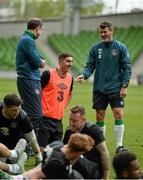 3 June 2015; Republic of Ireland's Stephen Ward, centre, with manager Martin O'Neill, left, and assistant manager Roy Keane during squad training. Republic of Ireland Squad Training, Aviva Stadium, Lansdowne Road, Dublin. Picture credit: David Maher / SPORTSFILE