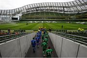 4 June 2015; The two teams of Northern Ireland and the Republic of Ireland walk out for the start of their game. Training Match, Republic of Ireland v Northern Ireland. Aviva Stadium, Lansdowne Road, Dublin. Picture credit: David Maher / SPORTSFILE