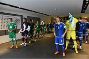4 June 2015; The two teams lead by their captains, Stephen Ward, Republic of Ireland, and Steven Davis, Northern Ireland, in the tunnel area before the start of the game. Training Match, Republic of Ireland v Northern Ireland. Aviva Stadium, Lansdowne Road, Dublin. Picture credit: David Maher / SPORTSFILE