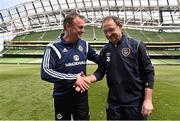 4 June 2015; Northern Ireland manager Michael O'Neill, left, shakes hands with Republic of Ireland manager Martin O'Neill at the end of the game. Training Match, Republic of Ireland v Northern Ireland. Aviva Stadium, Lansdowne Road, Dublin. Picture credit: David Maher / SPORTSFILE