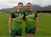 25 May 2015; Barry Cahill, left, and Ciaran Whelan, Rest of Ireland. GAA Open Charity Football match to raise funds for the Cancer Fund for Children at Daisy’s Lodge in Newcastle, the setting for the Dubai Duty Free Irish Open Golf at the Royal County Down course. The GAA Open is a partnership event between the GAA at club, county, provincial and national level, the Newry, Mourne and Down District Council and the Dubai Duty Free Irish Open. St Patrick's Park, Newcastle, Co. Down. Picture credit: Oliver McVeigh / SPORTSFILE