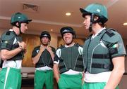 29 July 2008; Members of the Ireland Olympic Three Day Eventing Team of, from left, Niall Griffin, Captain Geoff Curran, Austin O'Connor and Patricia Ryan during a photocall at the team hotel before their departure to Hong Hong. Hilton Hotel, Dublin Airport, Malahide Road, Dublin. Picture credit: Pat Murphy / SPORTSFILE