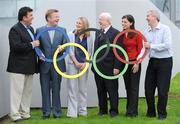 29 July 2008; Members of RTE's team covering the games, include, from left, Des Cahill, Darragh Maloney, Clare McNamara, Jimmy Magee, who will be covering his 10th Olympic Games, Joanne Cantwell and Con Murphy, at the announcement of RTE's details of its coverage for the 2008 Beijing Olympics. RTE Television, Donnybrook, Dublin. Picture credit: Brendan Moran / SPORTSFILE