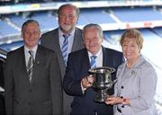 29 July 2008; Donie Nealon, Chairman, Poc Fada Task Force, Martin Donnelly, sponsor, Jimmy O'Gorman, Chairman, Munster Council and Liz Howard, President, Cumann Camogaiochta na nGael, at the launch and draw for the M Donnelly All-Ireland Poc Fada Final which takes place this coming Saturday, the 2nd of August, on Annaverna Mountain, Ravensdale, Co. Louth. Croke Park, Dublin. Picture credit: Brendan Moran / SPORTSFILE