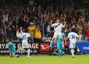 29 July 2008; Taras Mykhalyk, no.17, Dynamo Kyiv, celebrates with team-mates after scoring his side's first goal. Drogheda United v Dynamo Kyiv - UEFA Champions League 2nd Qualifying Round, Dalymount Park, Dublin. Picture credit: David Maher / SPORTSFILE