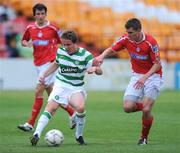 30 July 2008; Simon Ferry, Glasgow Celtic, in action against David McAllister, Shelbourne. Shelbourne v Glasgow Celtic XI - Friendly, Tolka Park, Dublin. Picture credit: David Maher / SPORTSFILE