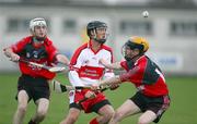 30 July 2008; Sam Dodds, Derry, in action against Michael O'Prey and Conor McCarthy, Down. Bord Gais Ulster U21 Hurling Championship, Down v Derry, Ballycran, Co. Down. Picture credit: Oliver McVeigh / SPORTSFILE