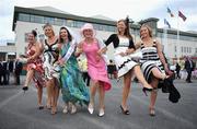 31 July 2008; Racegoers, from left, Kate Jackson, Kate Ouer, Lisa Moulson, Donna Mann, Emma Aroundel and Emma Tuckwell, from Suffox, England, during Ladies Day at the Galway Racing Festival. Galway Racing Festival, Ballybrit, Co. Galway. Picture credit: Stephen McCarthy / SPORTSFILE