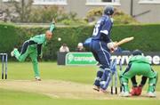 31 July 2008; Andre Botha, Ireland, in action against Colin Smith, Scotland, watched by wicketkeeper Niall O'Brien during the match. Ireland v Scotland, One Day International, Clontarf Cricket Club, Dublin. Picture credit: Matt Browne / SPORTSFILE