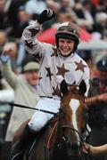 31 July 2008; Jockey Paul Townend celebrates after winning the Guinness Galway Hurdle Handicap onboard Indian Pace. Galway Racing Festival - Thursday, Ballybrit, Co. Galway. Picture credit: Stephen McCarthy / SPORTSFILE