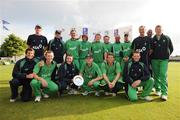 31 July 2008; Ireland captain William Porterfield with the European Division 1 Championship Trophy and his team-mates after their win against Scotland. Ireland v Scotland, One Day International, Clontarf Cricket Club, Dublin. Picture credit: Matt Browne / SPORTSFILE