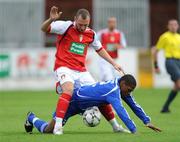 31 July 2008; Mark Quigley, St Patrick's Athletic, in action against Nathan Soares C. Junior, JFK Olimps. UEFA Cup First Qualifying Round, 2nd Leg, St Patrick's Athletic v JFK Olimps, Richmond Park, Dublin. Picture credit: David Maher / SPORTSFILE