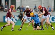 6 June 2015; Paul Schutte, Dublin, in action against Galway players, from left, Cathal Mannion, Jason Flynn and Joe Canning. Leinster GAA Hurling Senior Championship Quarter-Final Replay, Dublin v Galway. O'Connor Park, Tullamore, Co. Offaly. Picture credit: Piaras Ó Mídheach / SPORTSFILE